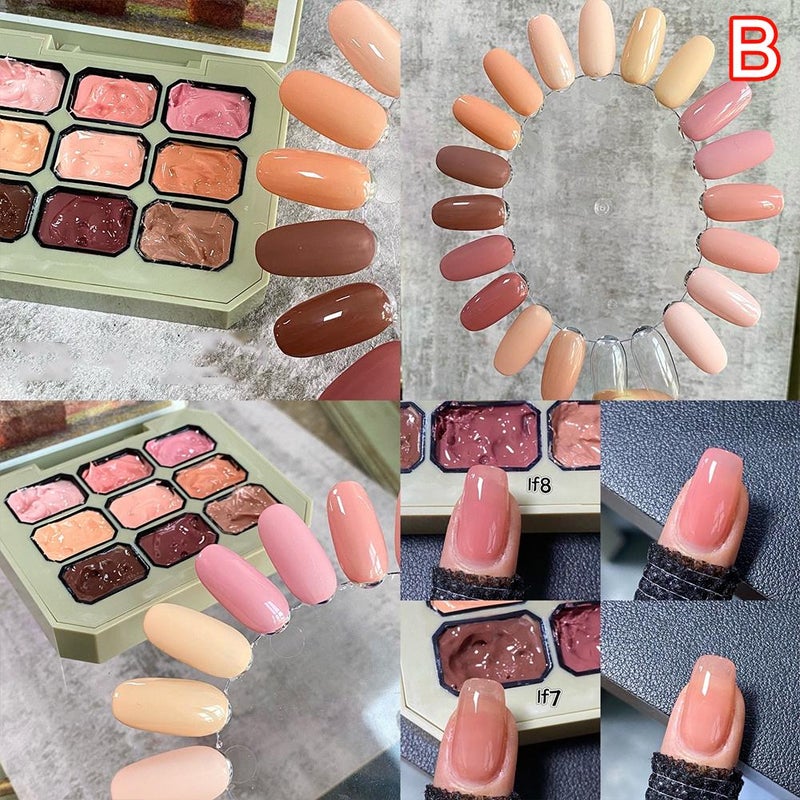Solid nail polish set, 9-color solid nail polish in 9-grid layout.